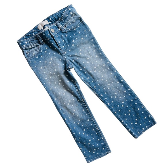 GAP Kids Heart Print Skinny Cotton Blend Jeans Blue White Sz 4 Years - Picture 3 of 10